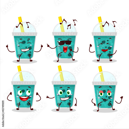 An image of taro milk with boba dancer cartoon character enjoying the music