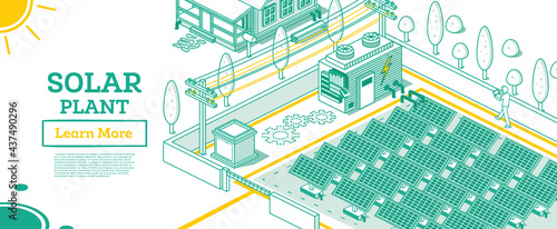 Modern Electricity Solar Plant Facility Building.