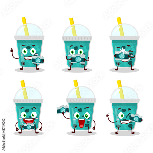 Photographer profession emoticon with taro milk with boba cartoon character