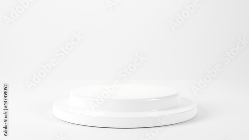 White podium stands for product show concept on white background, 3D Render illustration.