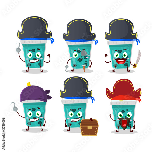 Cartoon character of taro milk with boba with various pirates emoticons