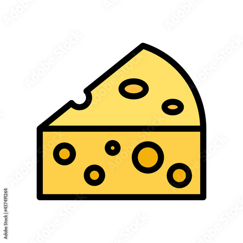 Cheese Vector Icon in Filled line Style. Cheese is a dairy product, derived from milk and produced in wide ranges of flavors, textures and forms by coagulation of the milk protein casein. Vector Icon
