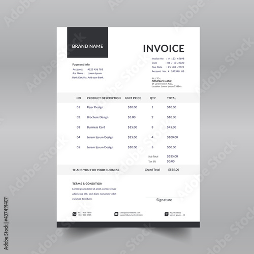 black and white business invoice