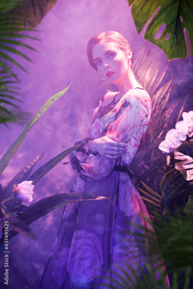 Obraz premium beautiful girl in floral dress