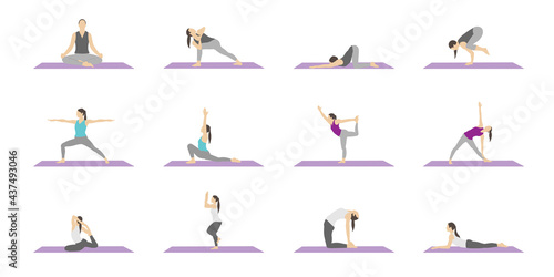 ヨガのポーズ　イラストレーションセット　女性