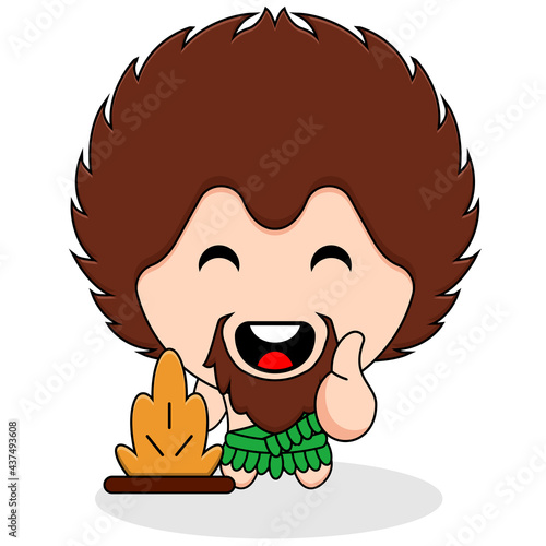 primitive mascot and bonfire character cartoon illustration