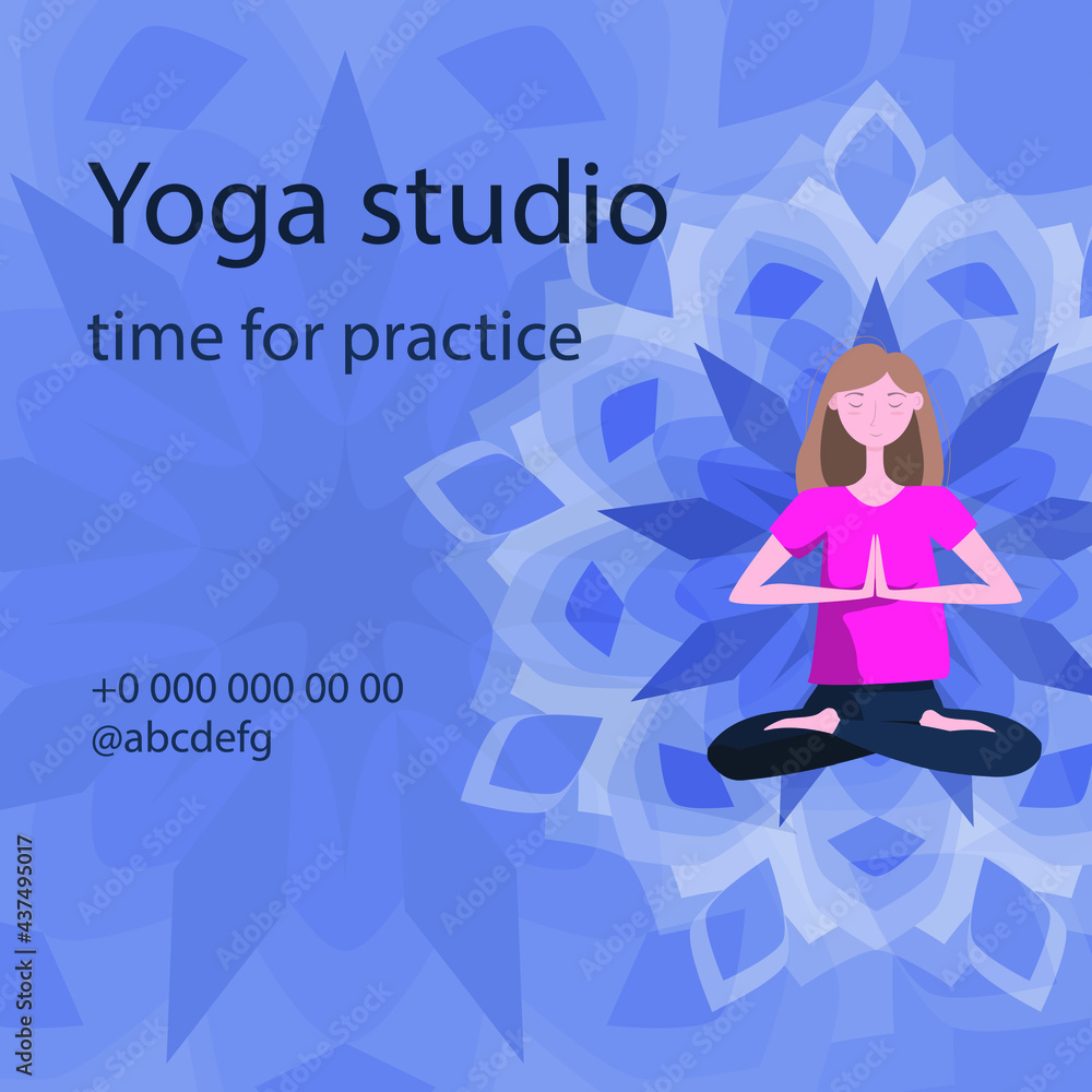 Young women doing yoga poses. Poster or banner for yoga studio. Flat cartoon style. Vector illustration Young women doing yoga poses. Poster or banner for yoga studio. Flat cartoon style. Vector illustration
