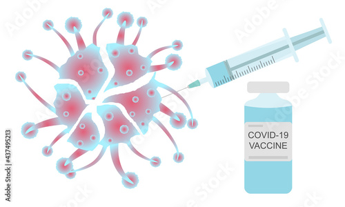 Destruction of covid-19 virus through vaccination. Vector illustration