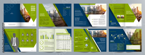 Corporate business presentation guide brochure template, Annual report, 16 page minimalist flat geometric business brochure design template, A4 size.