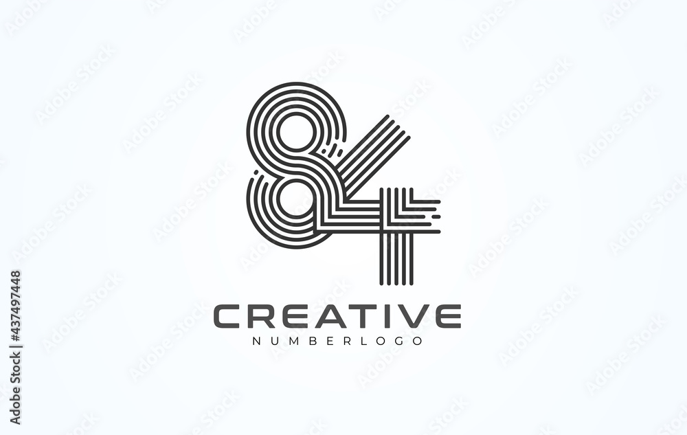 Abstract 84 Number Logo. number 84 monogram line style, usable for anniversary, business and logos, flat design logo template, vector illustration Abstract 84 Number Logo. number 84 monogram line style, usable for anniversary, business and logos, flat design logo template, vector illustration