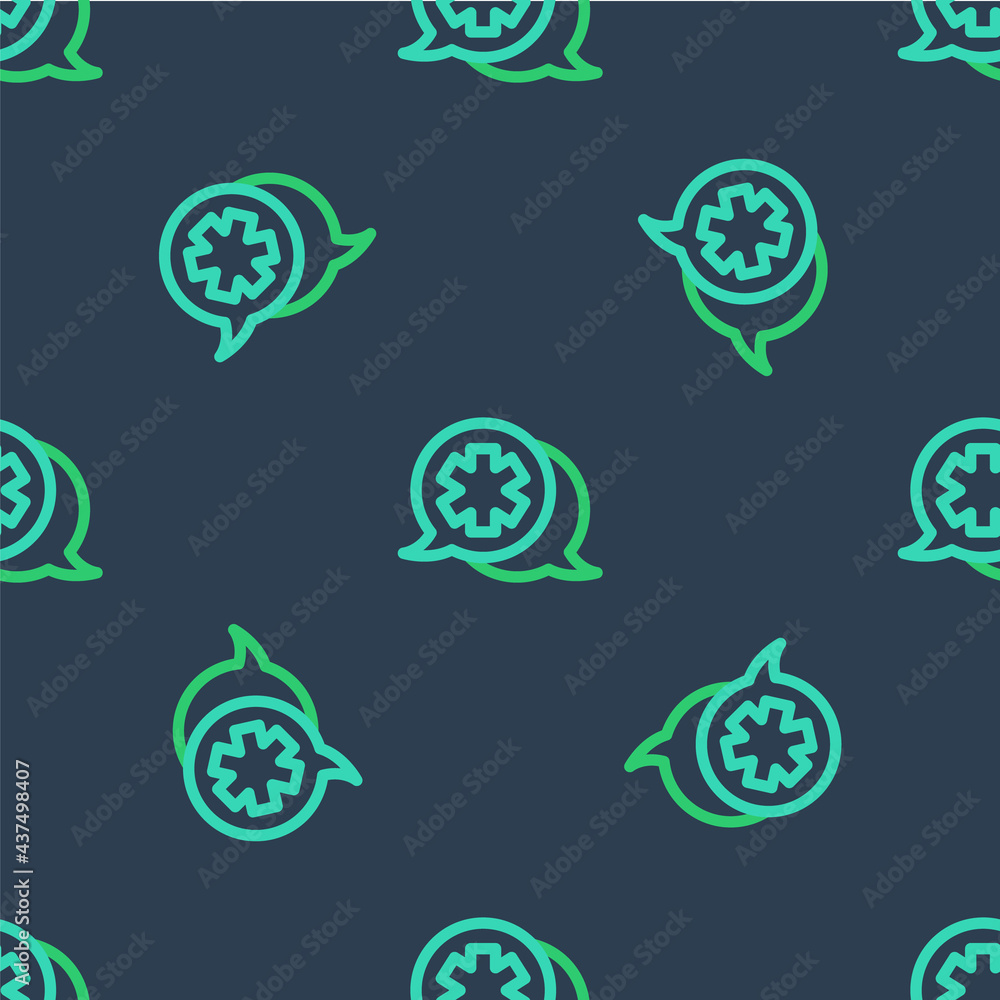 Line Dialogue with the doctor icon isolated seamless pattern on blue background. Doctor and patient dialog. Consulting about medical health services. Vector Line Dialogue with the doctor icon isolated seamless pattern on blue background. Doctor and patient dialog. Consulting about medical health services. Vector