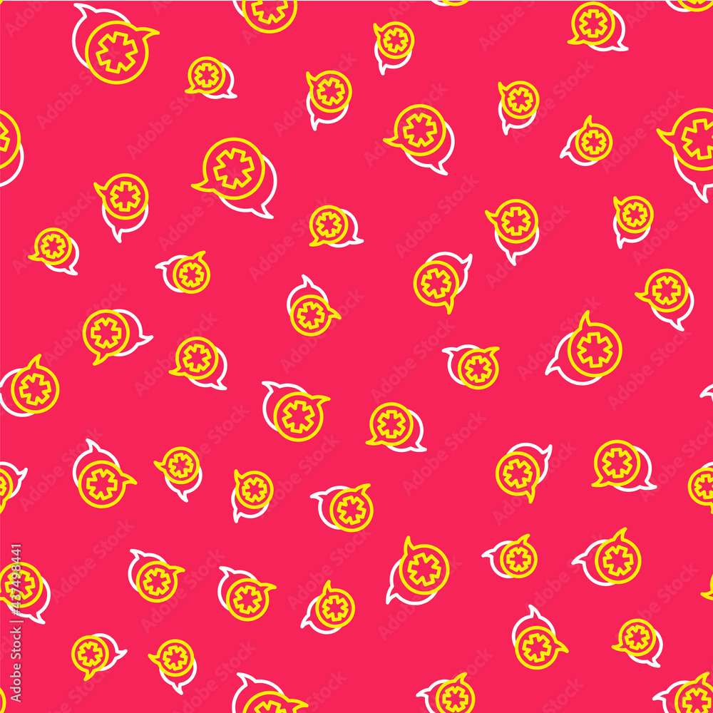 Line Dialogue with the doctor icon isolated seamless pattern on red background. Doctor and patient dialog. Consulting about medical health services. Vector Line Dialogue with the doctor icon isolated seamless pattern on red background. Doctor and patient dialog. Consulting about medical health services. Vector