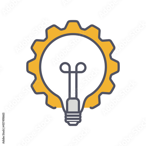 Innovation thin line symbol, cogwheel and lamp bulb Icon. Innovation logo. Ve...