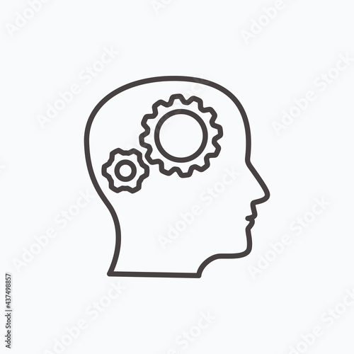 Development solution thin Line Icon. Gear in human dead innovation logo. Vect...