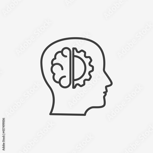 Human head with gear and brain Thin Line Icon. Thinking process, idea generat...