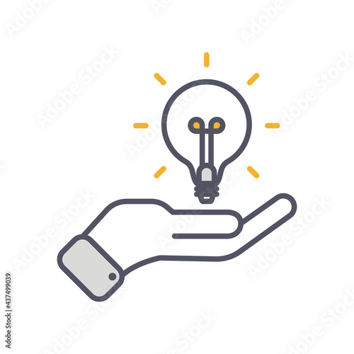 Creative Idea Line Icon. Light bulb in hand education, innovation logo. Vecto...