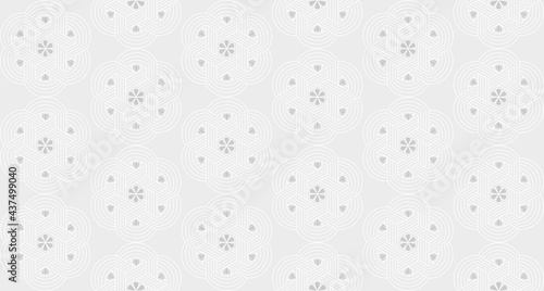 Light gray flower medallion on silver background. Simple geometric ornament. Tiny floral trellis seamless vector design. Vintage folk print for wear fabric, apparel textile, garment, phone case.