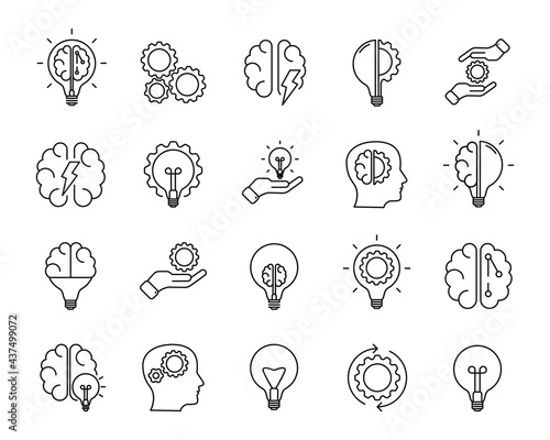 Brainstorm icons set. Artificial light, brain, lightbulb, creative, Developme...