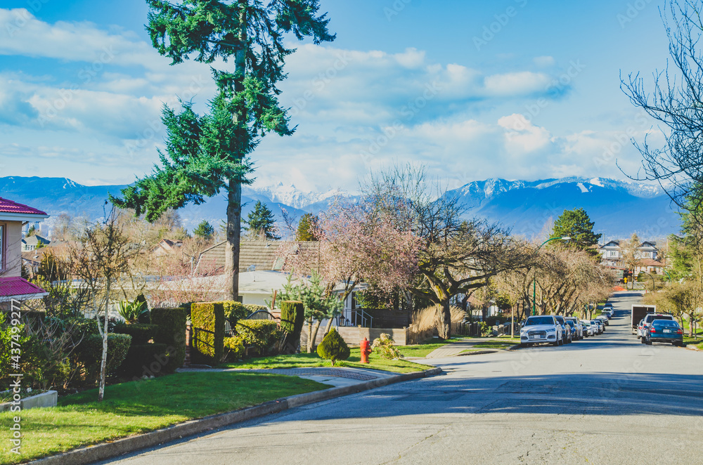 Obraz premium View of mountain from residential area in Vancouver