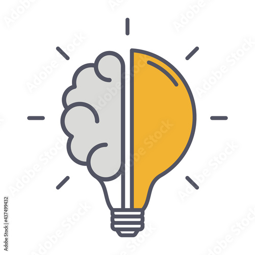 Creative Idea Thin Line Icon. Brain in lightbulb innovation logo. Vector Illu...