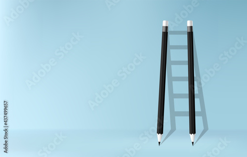 Pencils with shadow of ladder background, Stair of challenge to achieve business success concept