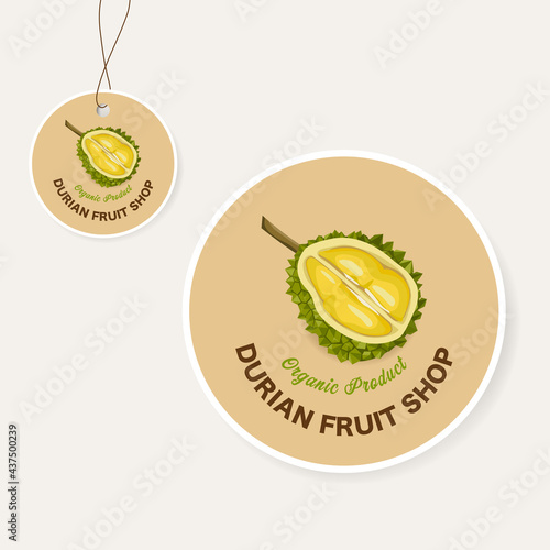 Durian fruit organic banner or label design. Durian sticker label design
