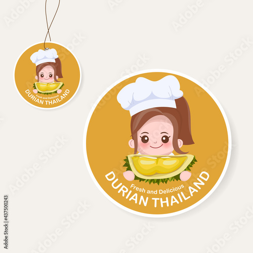 Durian fruit organic banner or label design. Durian sticker label design