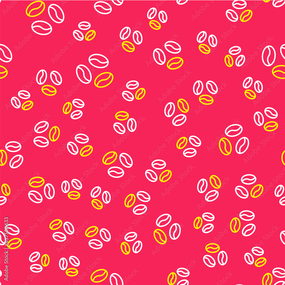 Line Coffee beans icon isolated seamless pattern on red background. Vector Line Coffee beans icon isolated seamless pattern on red background. Vector
