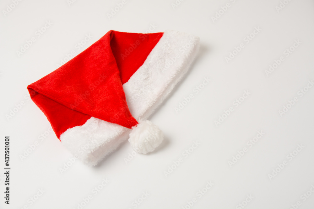 Santa hat on white background, isolate close up with copy space Santa hat on white background, isolate close up with copy space