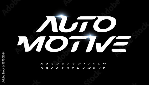 Automotive alphabet letter font. Modern logo typography. Speed race and active sport vector typographic design. Bold italic type for fast logo, headline, dynamic title, fit monogram, active lettering