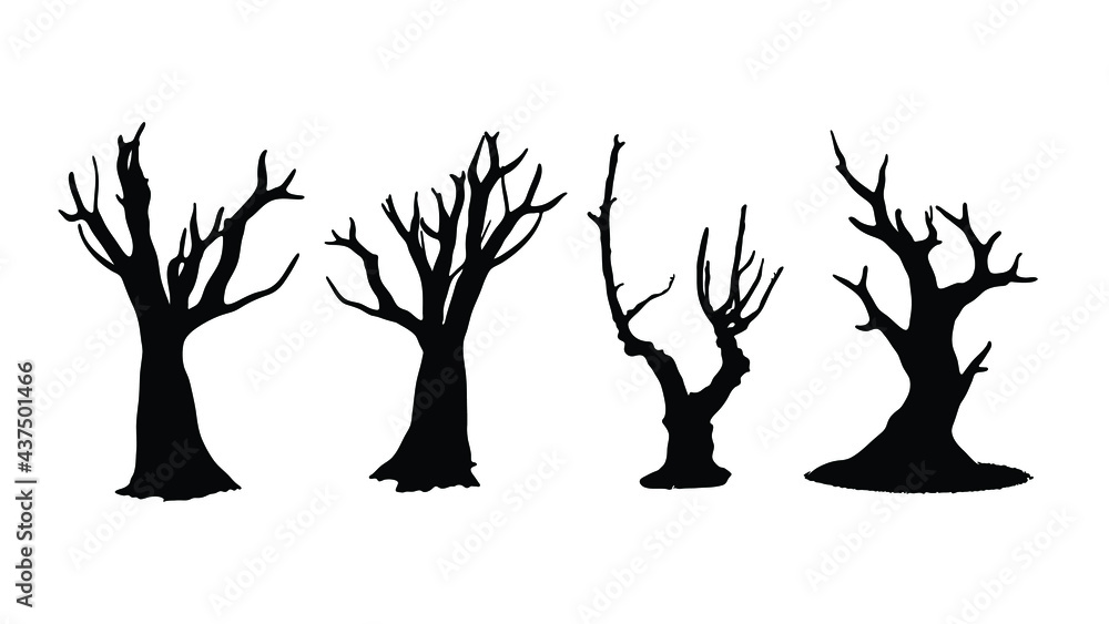 set of dead Tree silhouette on white background