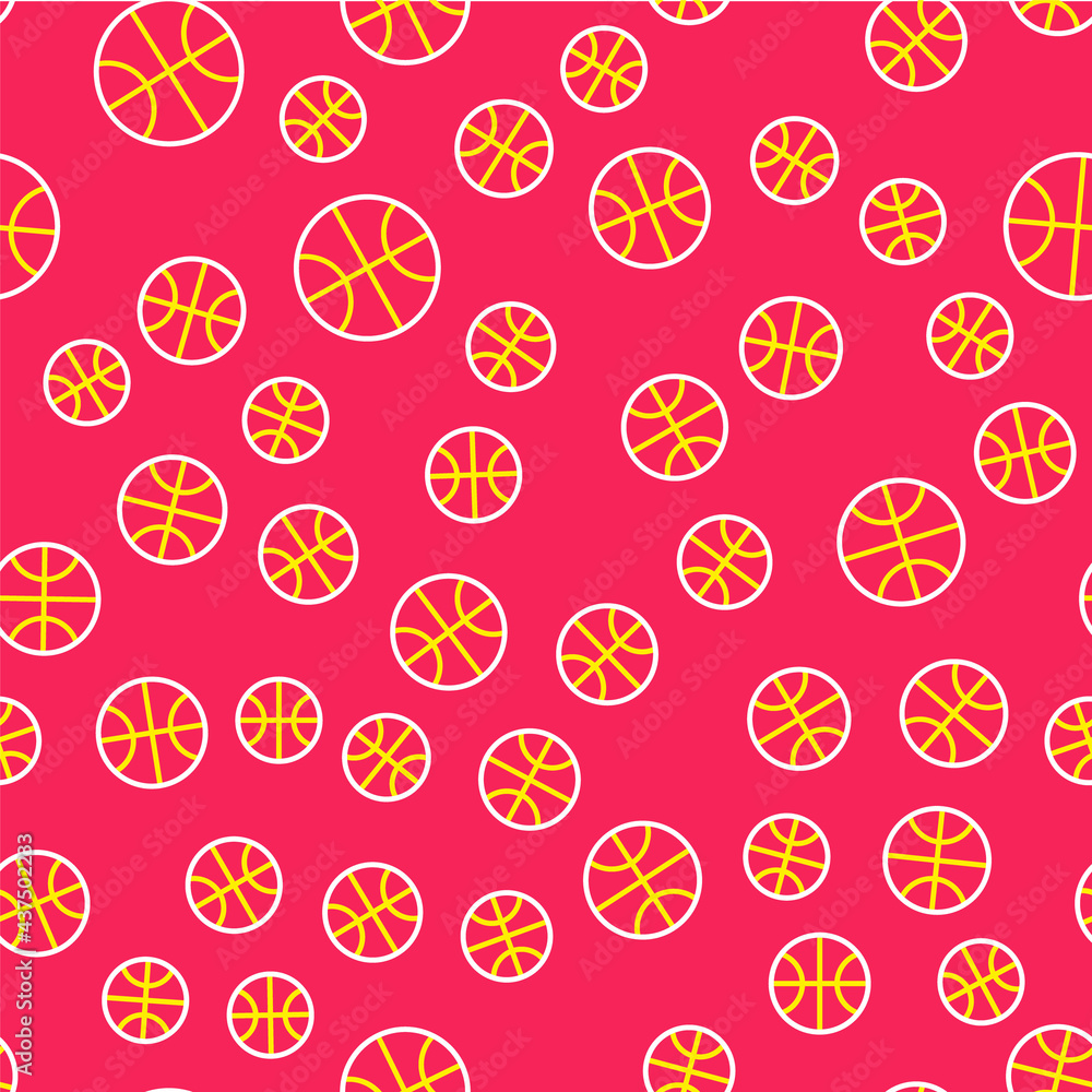 Line Basketball ball icon isolated seamless pattern on red background. Sport symbol. Vector Line Basketball ball icon isolated seamless pattern on red background. Sport symbol. Vector
