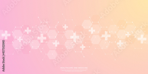 Fototapeta Naklejka Na Ścianę i Meble -  Vector illustration of a medical background with hexagons and crosses. Concepts and ideas for healthcare and medicine design