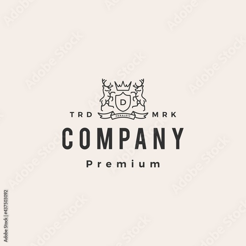 deer coat of arms hipster vintage logo vector icon illustration