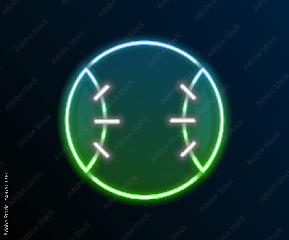 Obraz premium Glowing neon line Baseball ball icon isolated on black background. Colorful outline concept. Vector