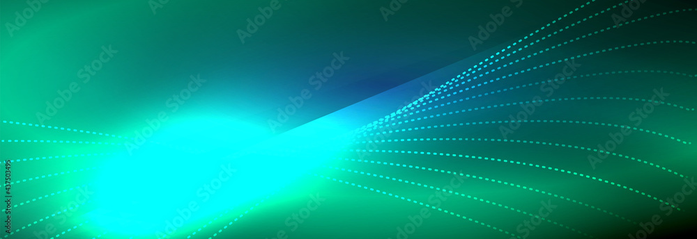 Neon shiny color background with light glowing wave line particles. Wallpaper background, design templates for business or technology presentations, internet posters or web brochure covers Neon shiny color background with light glowing wave line particles. Wallpaper background, design templates for business or technology presentations, internet posters or web brochure covers