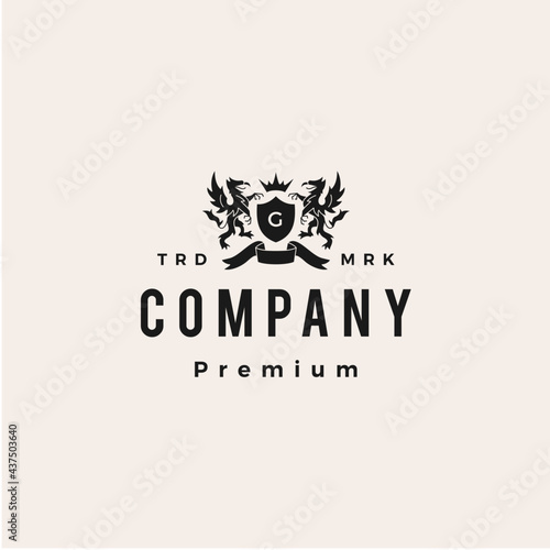 griffin coat of arms hipster vintage logo vector icon illustration