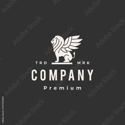 lion wing shedu iamasu hipster vintage logo vector icon illustration