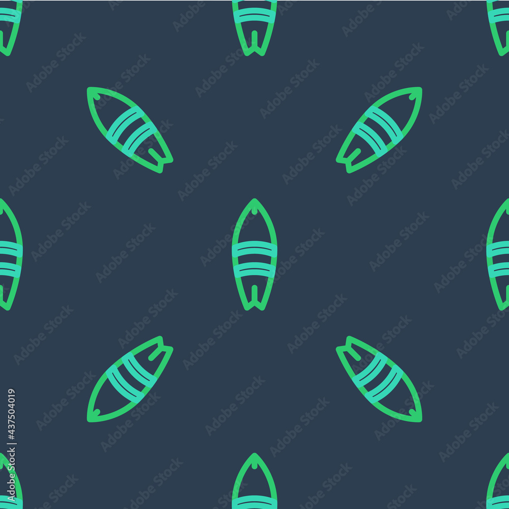 Line Surfboard icon isolated seamless pattern on blue background. Surfing board. Extreme sport. Sport equipment. Vector Line Surfboard icon isolated seamless pattern on blue background. Surfing board. Extreme sport. Sport equipment. Vector