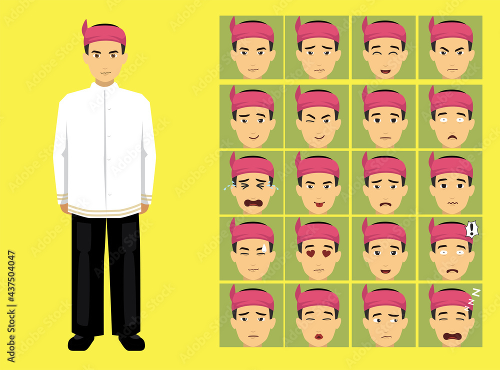 Naklejka premium Manga Style Yin Talai Kayah Man Clothes Cartoon Character Emotion