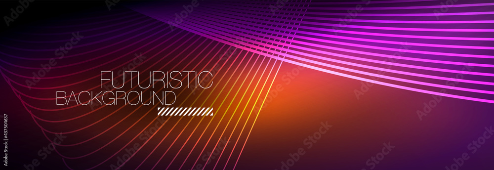 Abstract neon glowing light in the dark with waves. Shiny magic energy and motion concept, vector abstract wallpaper background Abstract neon glowing light in the dark with waves. Shiny magic energy and motion concept, vector abstract wallpaper background