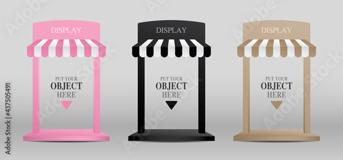 Display step and frame with awning 3d illustration vector set for putting your object