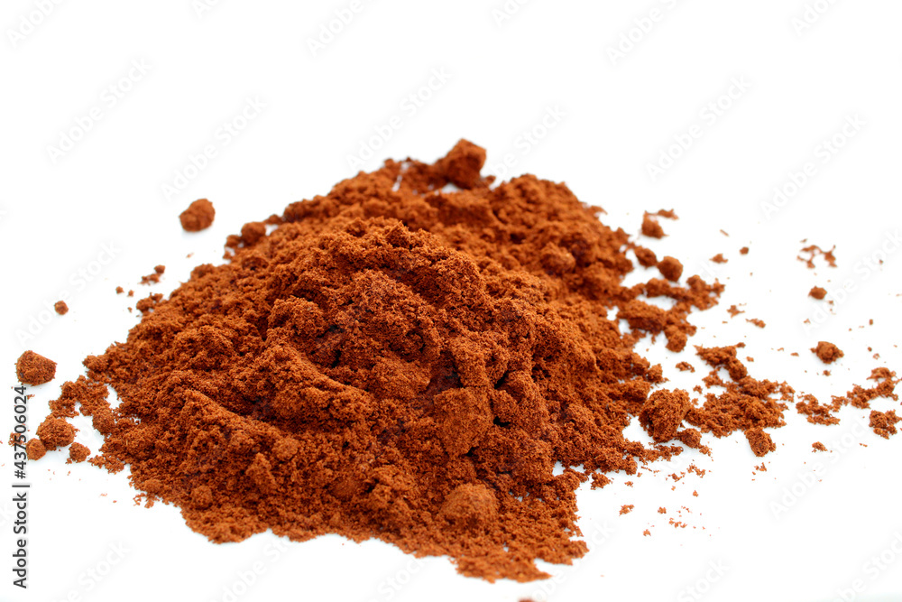 Ground coffee powder on white background, coffee powder Ground coffee powder on white background, coffee powder