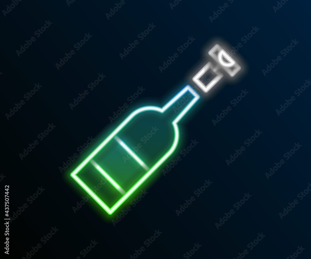 Glowing neon line Opened bottle of wine icon isolated on black background. Colorful outline concept. Vector Glowing neon line Opened bottle of wine icon isolated on black background. Colorful outline concept. Vector