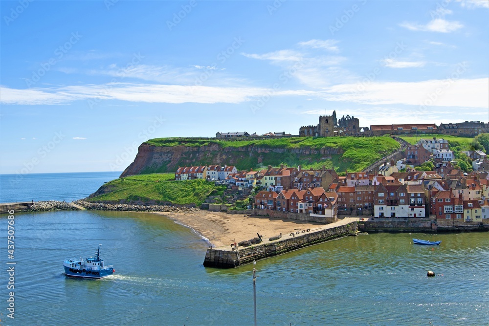 View of Whitby Harbour, from the North Terrace, West Cliff, Whitby, North Yorkshire, England, in June, 2021, 2.