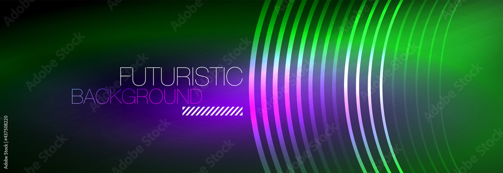 Dark abstract background with glowing neon circles. Trendy layout template for business or technology presentation, internet poster or web brochure cover, wallpaper Dark abstract background with glowing neon circles. Trendy layout template for business or technology presentation, internet poster or web brochure cover, wallpaper