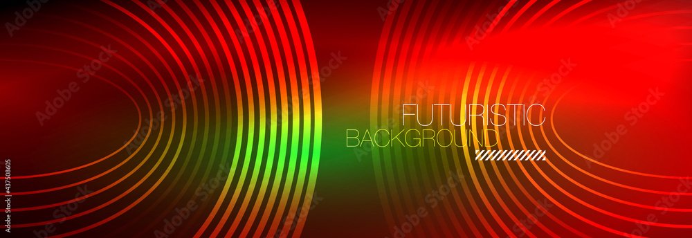 Dark abstract background with glowing neon circles. Trendy layout template for business or technology presentation, internet poster or web brochure cover, wallpaper Dark abstract background with glowing neon circles. Trendy layout template for business or technology presentation, internet poster or web brochure cover, wallpaper