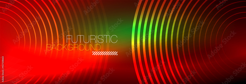 Dark abstract background with glowing neon circles. Trendy layout template for business or technology presentation, internet poster or web brochure cover, wallpaper Dark abstract background with glowing neon circles. Trendy layout template for business or technology presentation, internet poster or web brochure cover, wallpaper