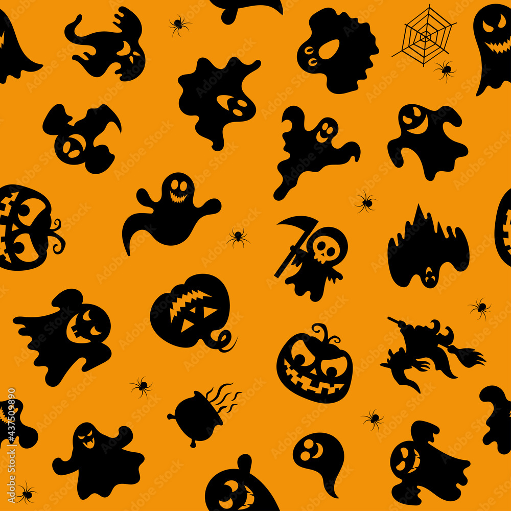 Halloween design. Halloween symbols: ghost, spider, pumpkin in cartoon style. Vector Illustration Halloween design. Halloween symbols: ghost, spider, pumpkin in cartoon style. Vector Illustration