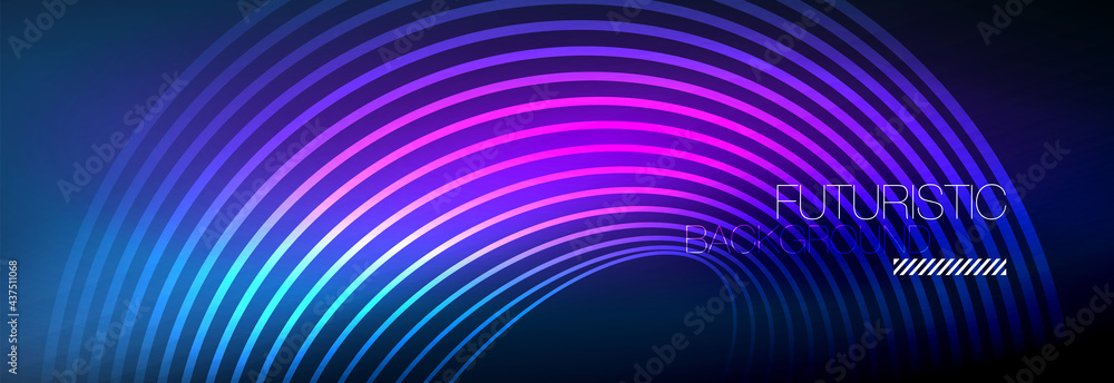 Dark abstract background with glowing neon circles. Trendy layout template for business or technology presentation, internet poster or web brochure cover, wallpaper